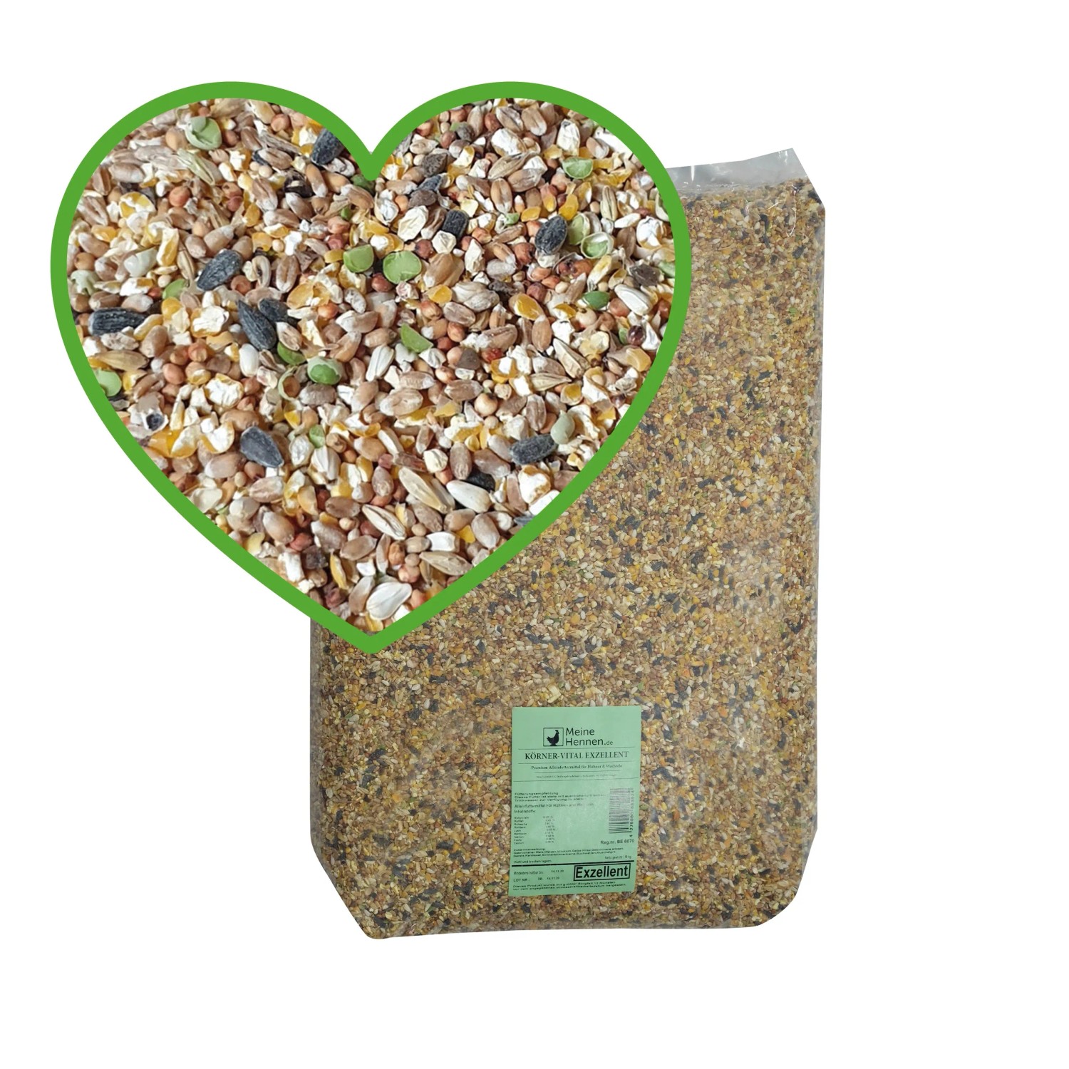 MeineHennen KÖRNER VITAL EXZELLENT Hühnerfutter 15kg mit Getreide, Saaten und Muschelkalk.